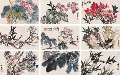 郭味蕖 春晓 册页（九开）
